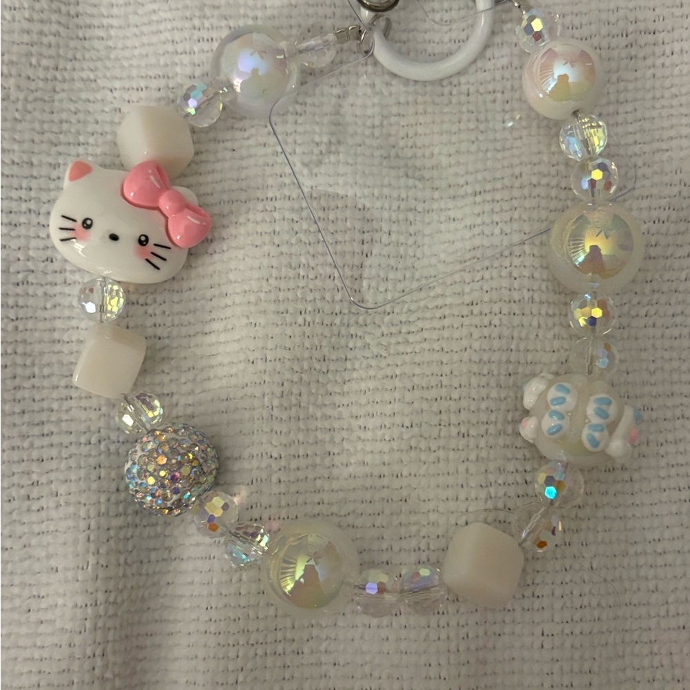 Hello Kitty Pink and White Beaded Cellphone Charm